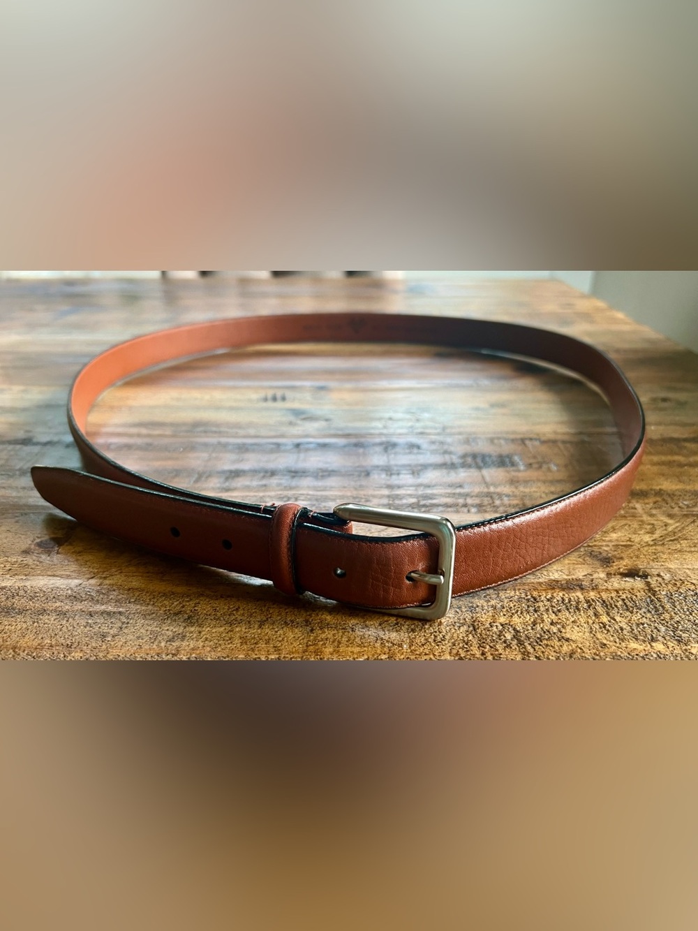 Men's Wearhouse Brown Full Grain Italian Leather Belt with Silver Buckle